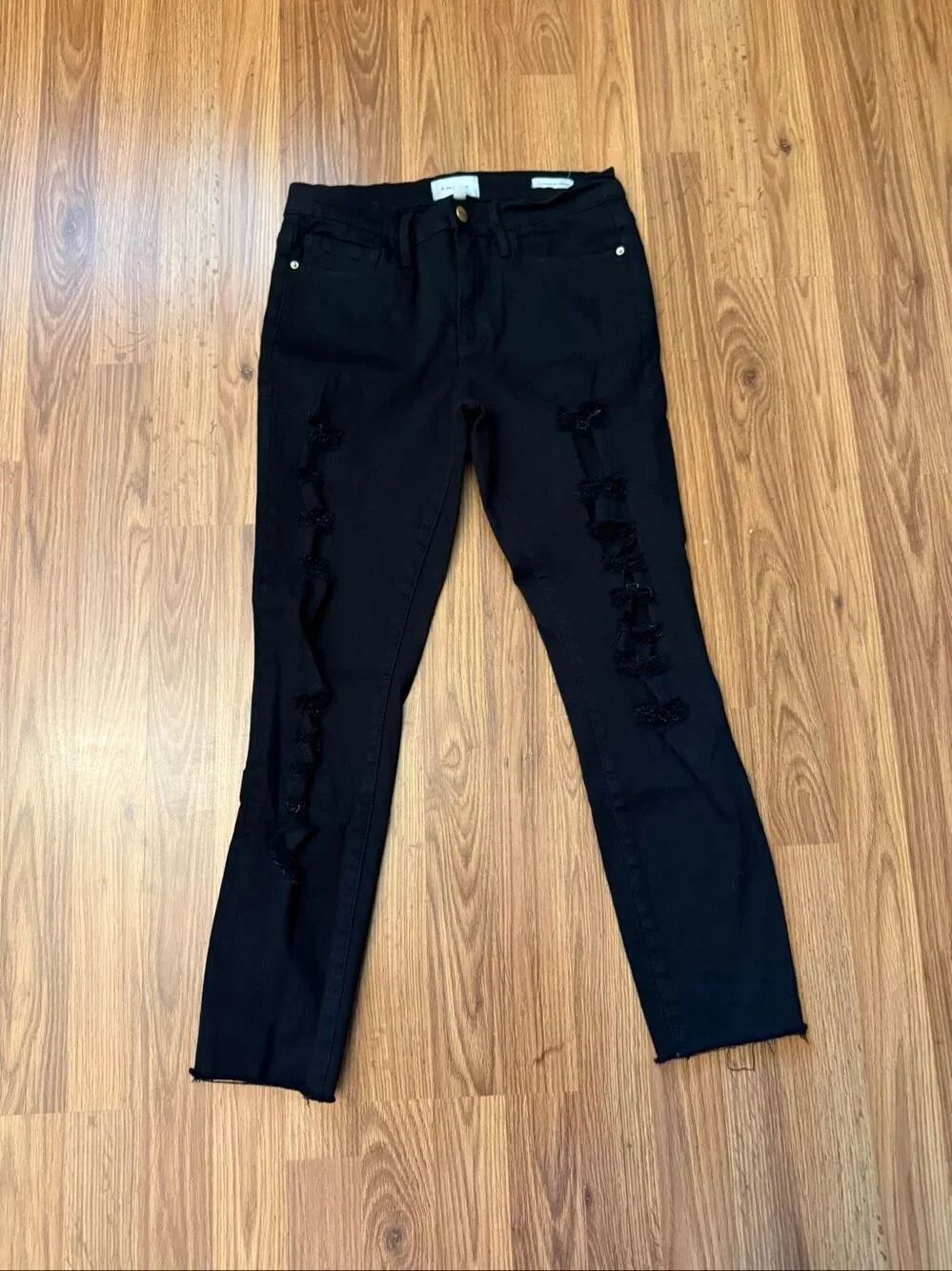 FRAME Women's Le Skinny de Jeanne Distressed Denim Jeans Black Size 28